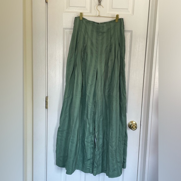 TULAROSA Revolve Kade Pant Green Striped Pleated Wide Leg Trousers Size Large - Picture 9 of 13